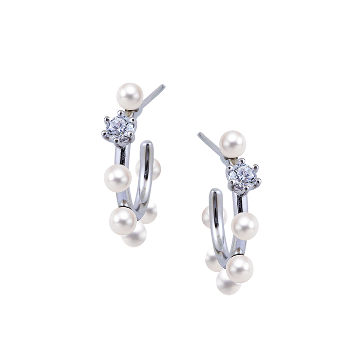 天然珍珠「時尚C」925純銀針式耳環-SPE0025