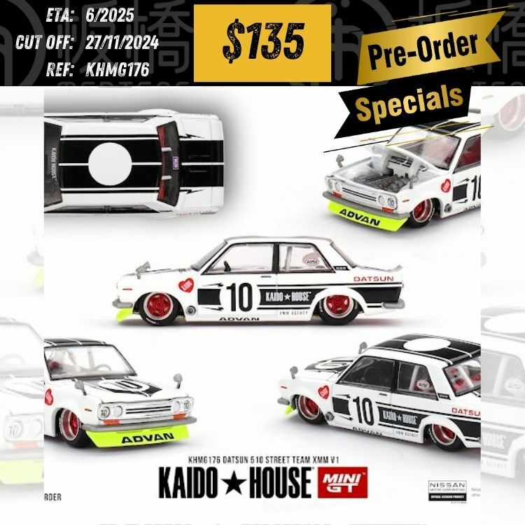 PO-$135 * Mini GT * x Kaido House KHMG176 Datsun 510 Street Team XMM V1 [OD14/11]