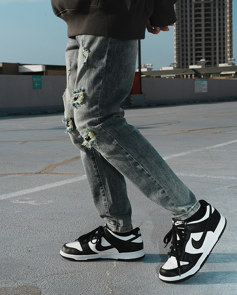 復古單寧刷破水洗牛仔褲