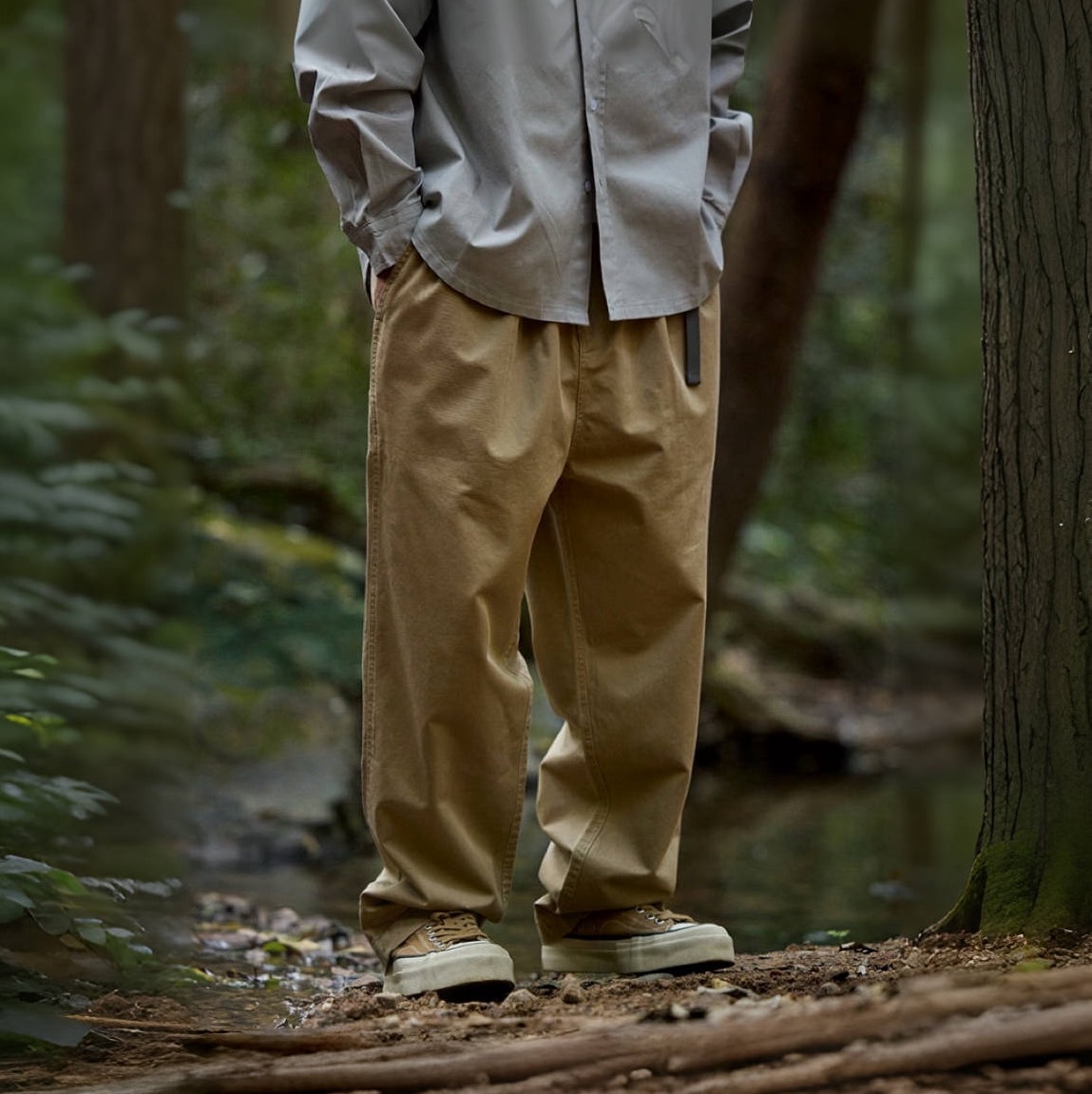 純棉斜紋微錐型休閒褲