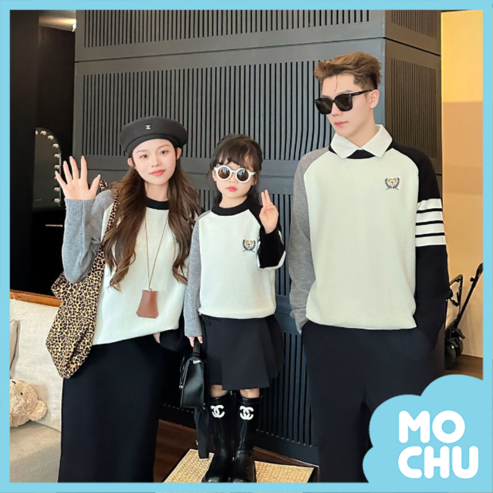 刺繡小熊拼接針織上衣親子裝