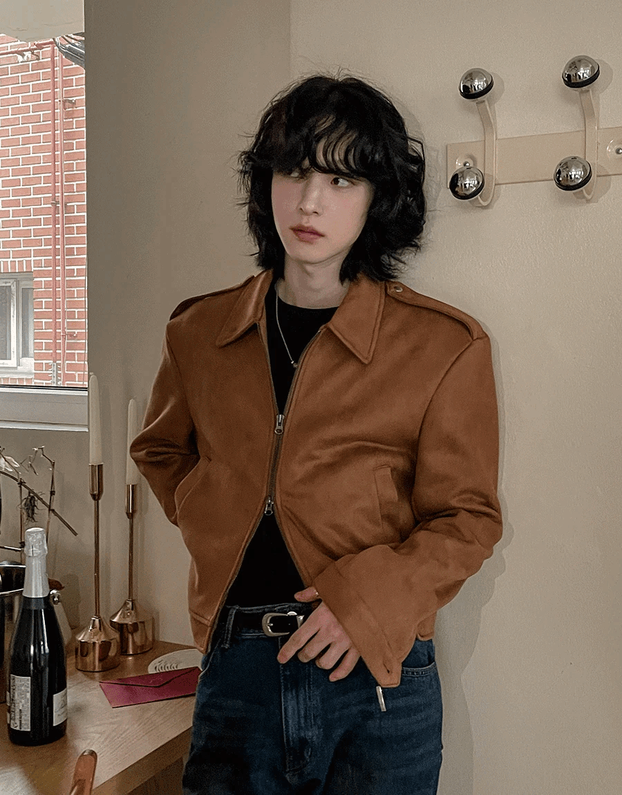 肩章絨面革夾克外套