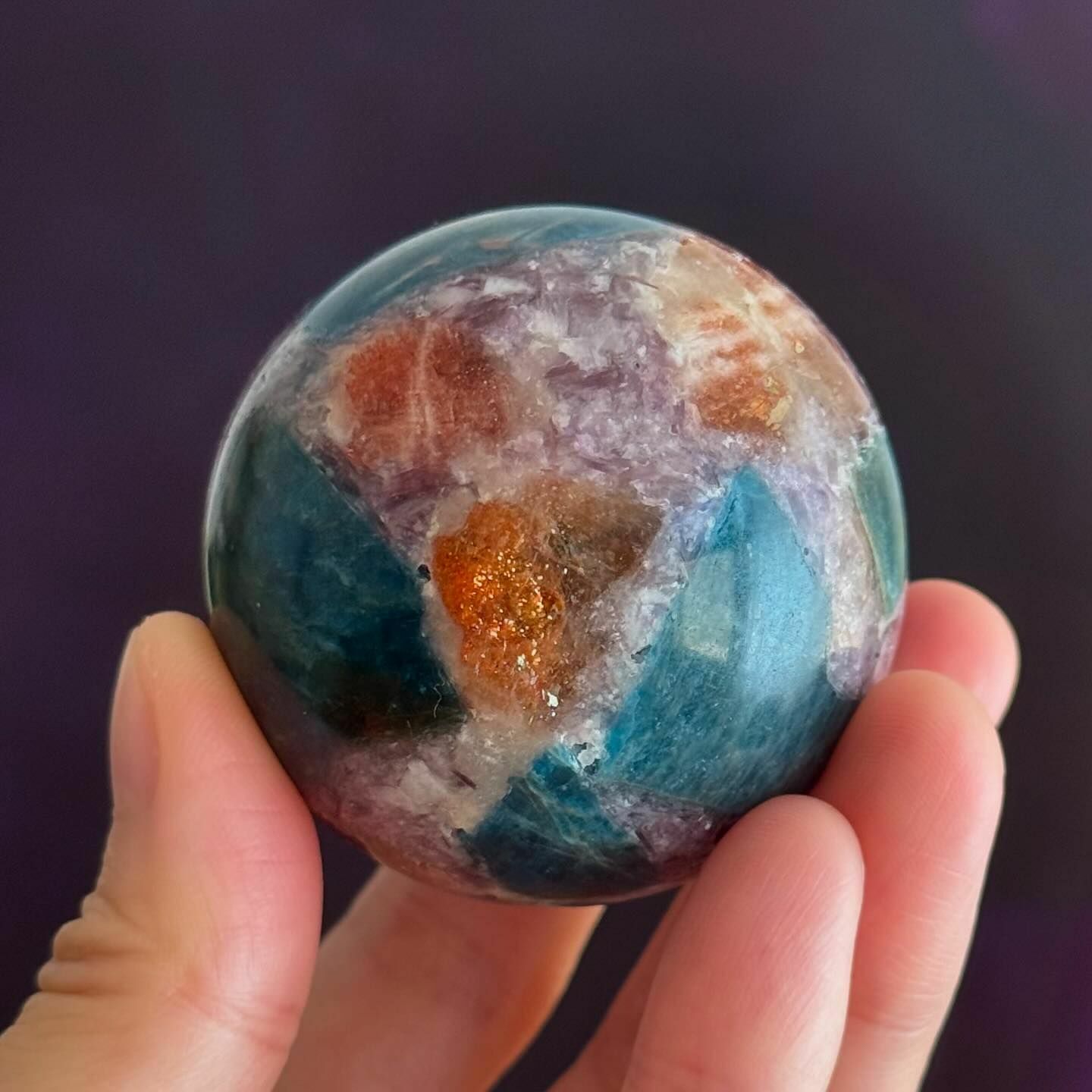 [原石] 太陽石+藍磷灰石+紫祖母晶 水晶球