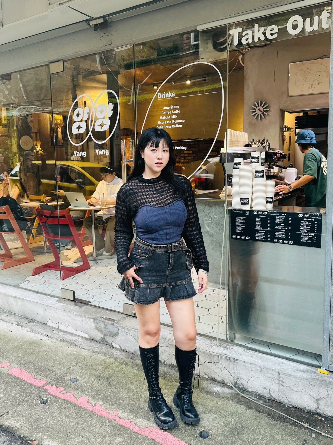 菱格紋高級感全透膚網紗上衣