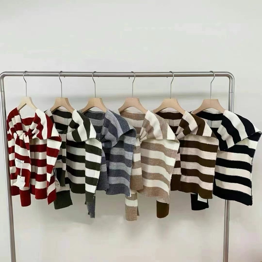 正韓薄款條紋披肩