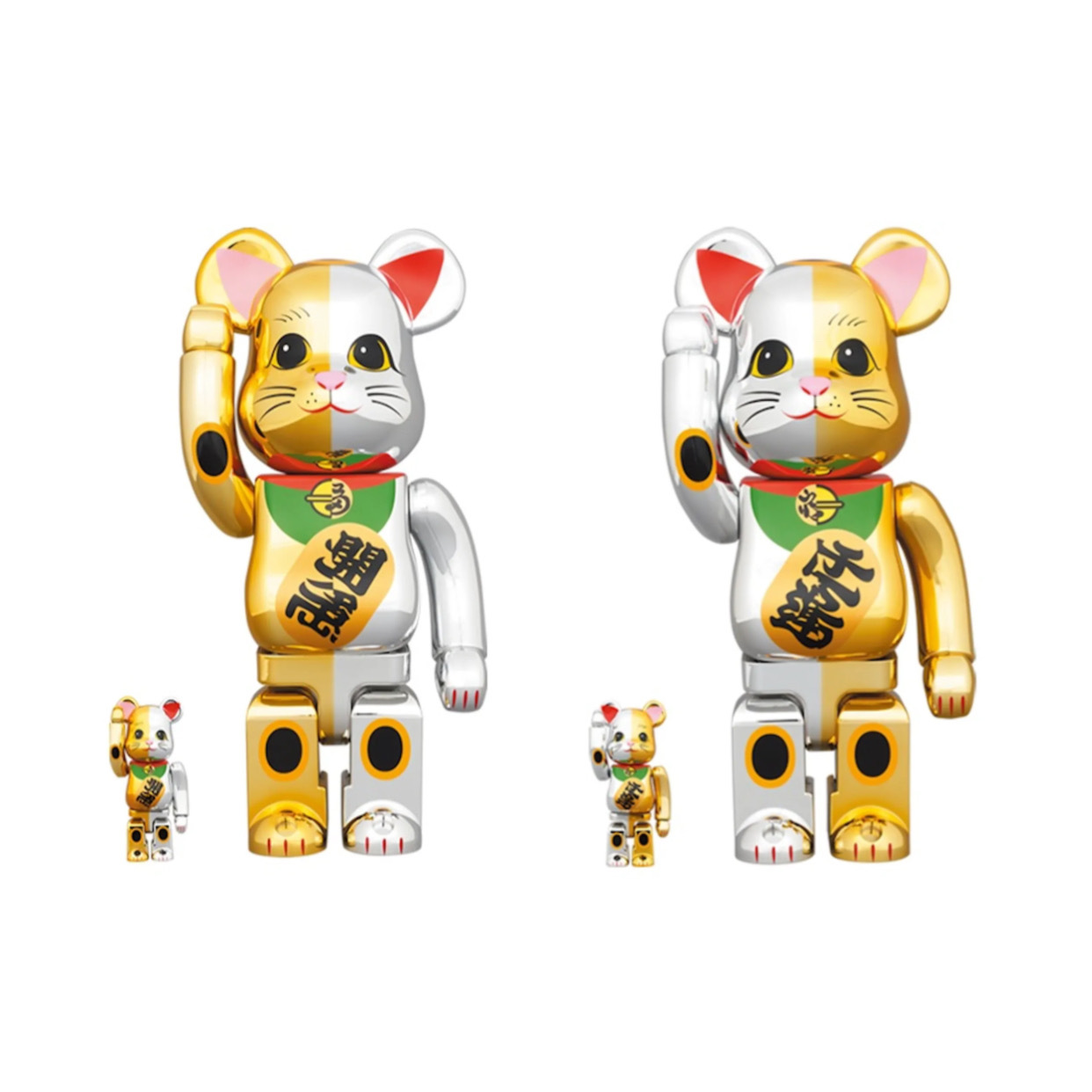 BE@RBRICK 招財貓開運千萬兩 電鍍金銀 400% & 100% 套組