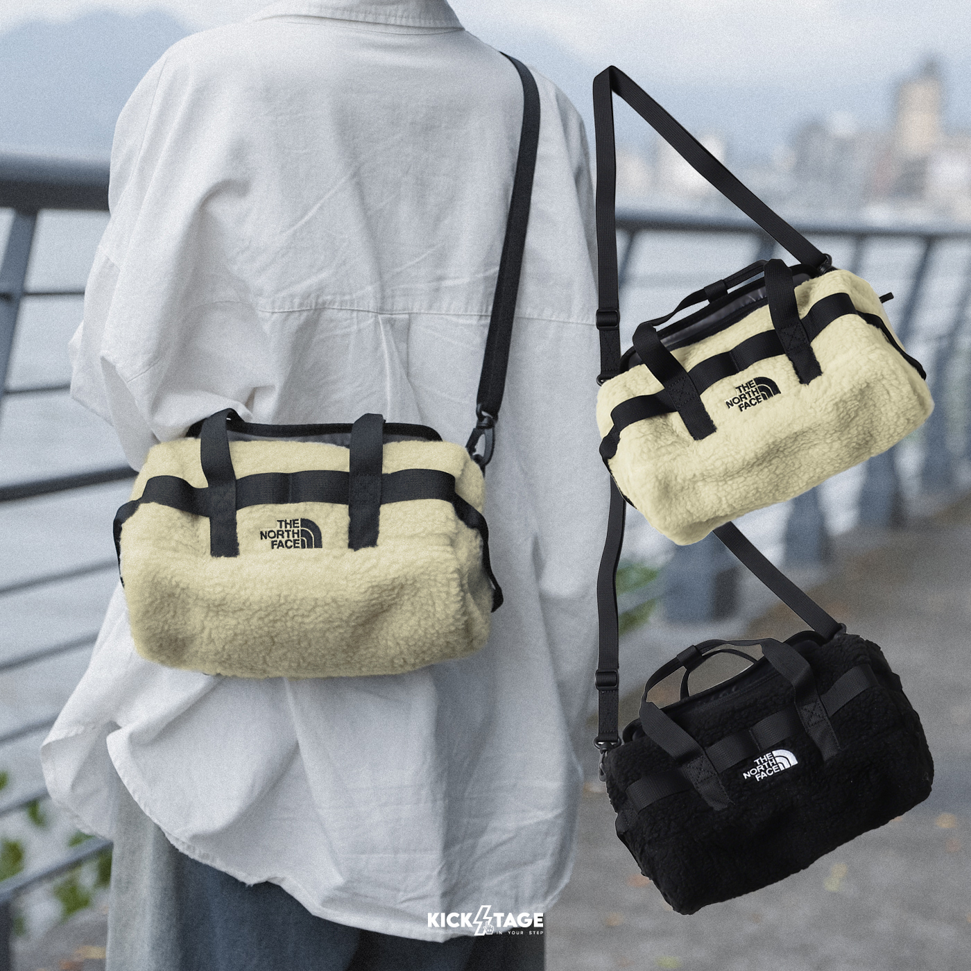 [6折售出無退換] THE NORTH FACE HIGH PILE MINI BASECAMP SHOULDER BAG 黑色 米黃 圓筒 毛絨 斜背 手提 迷你小包【NF0A8B26】