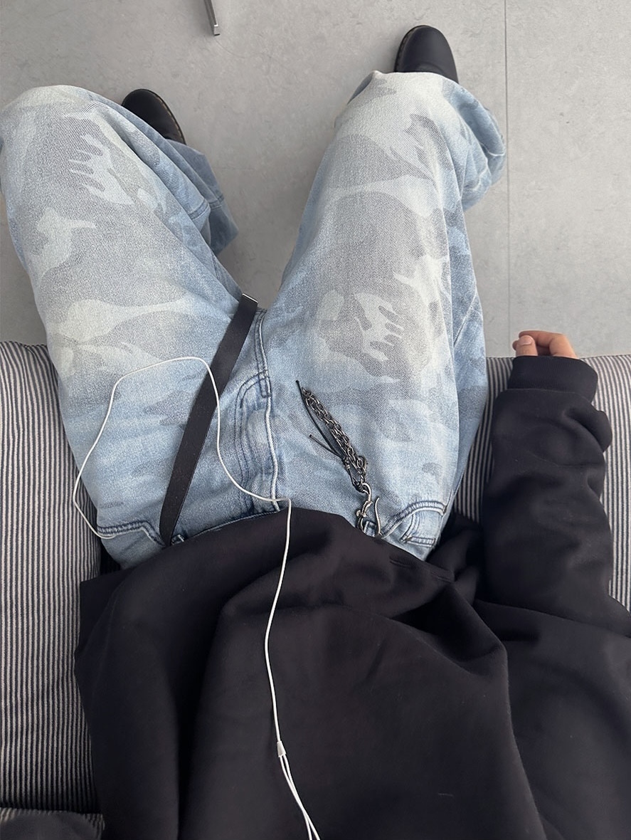 迷彩藍寬鬆氣球牛仔褲