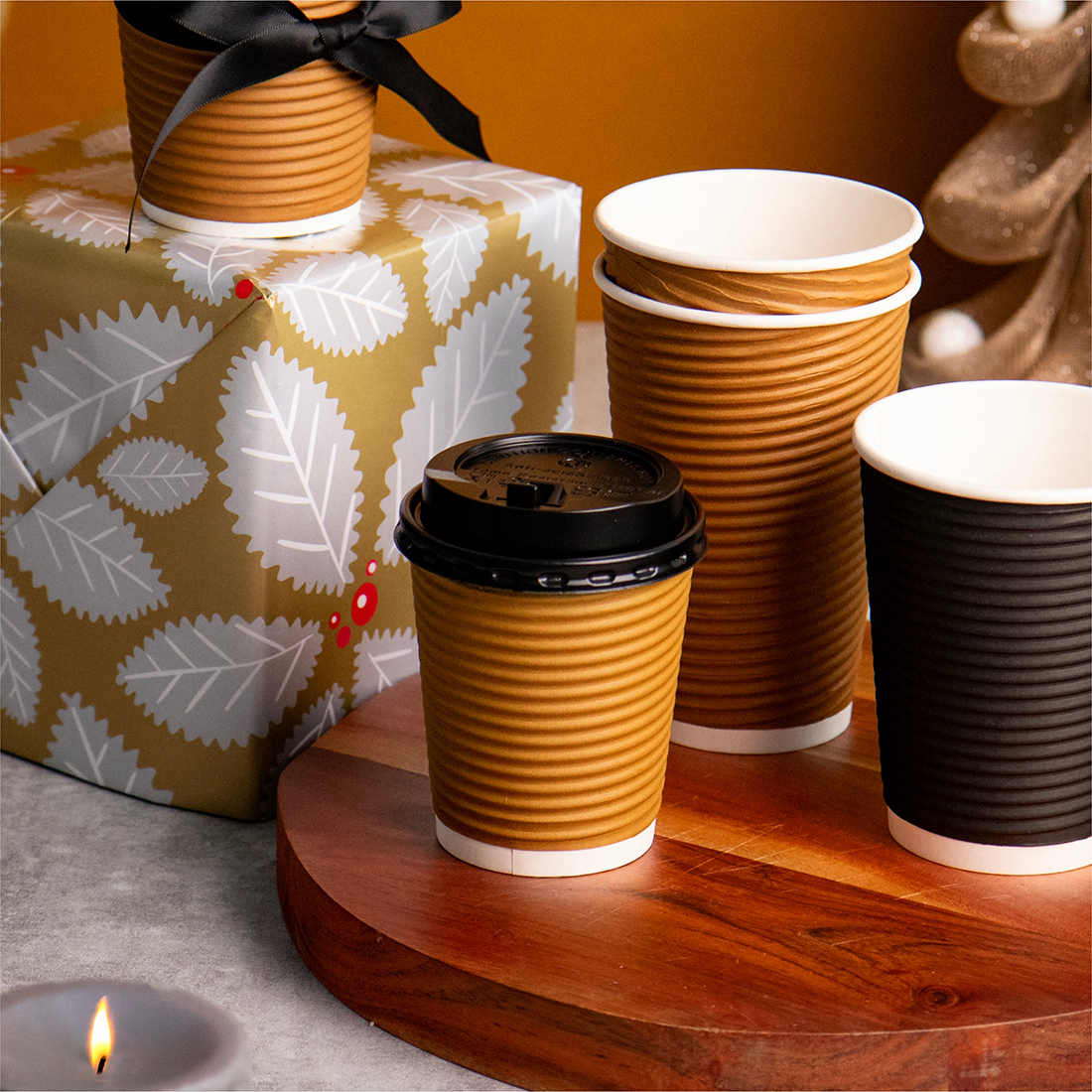 公版瓦楞橫紋杯 8oz 咖啡