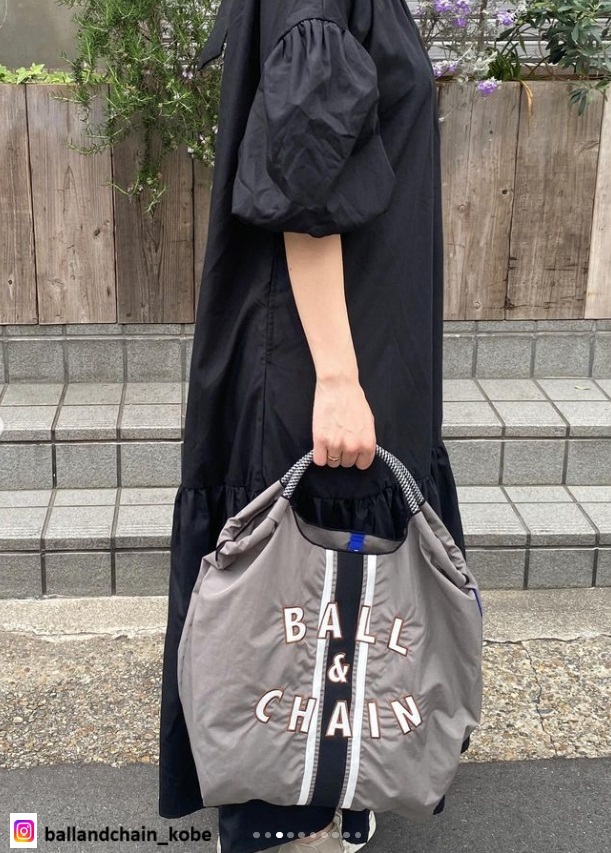 Ball＆Chain 刺繡環保購物袋 M號 - 灰 (30103785)