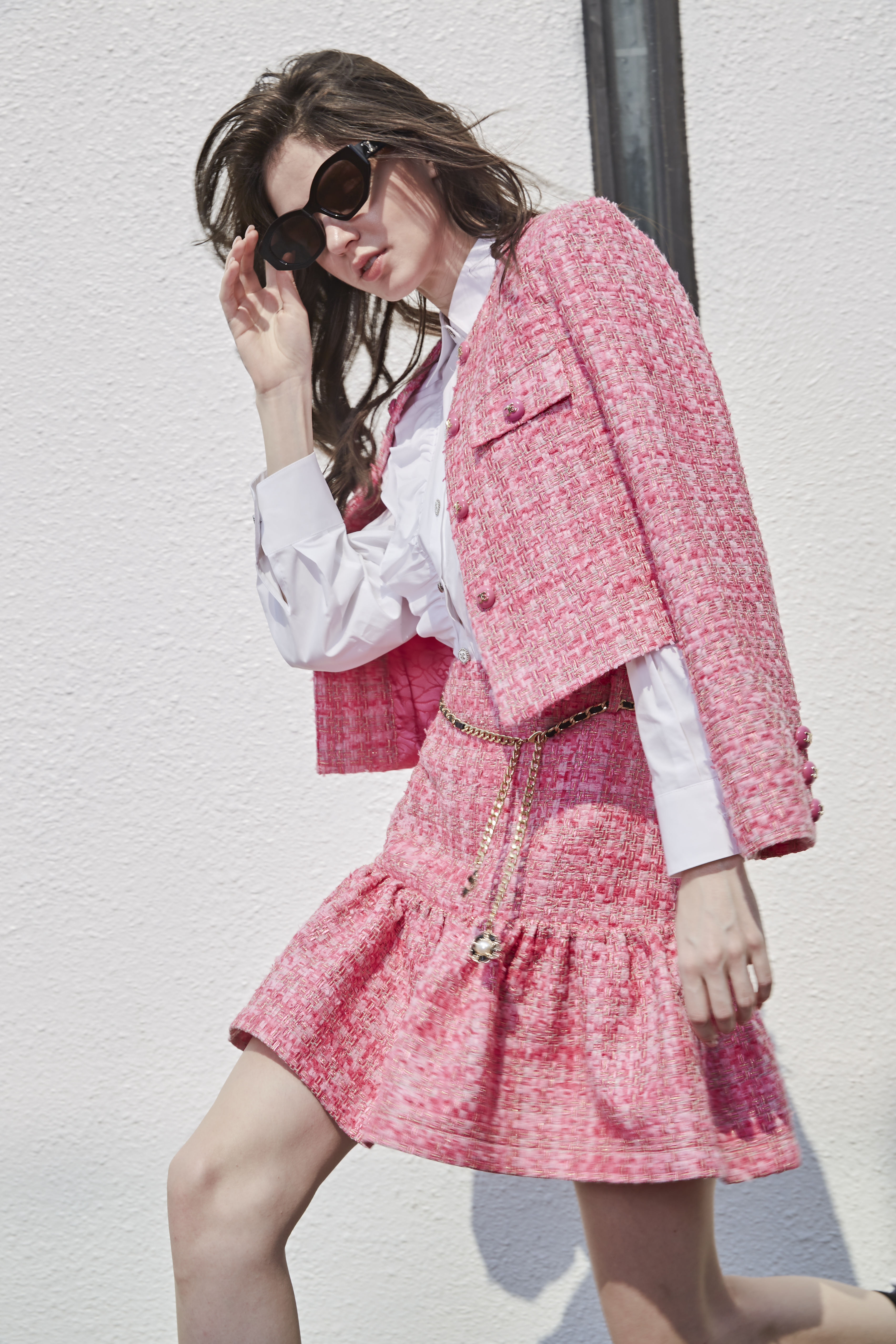 BD15058D1 香頌桃粉粗花呢小香短版外套