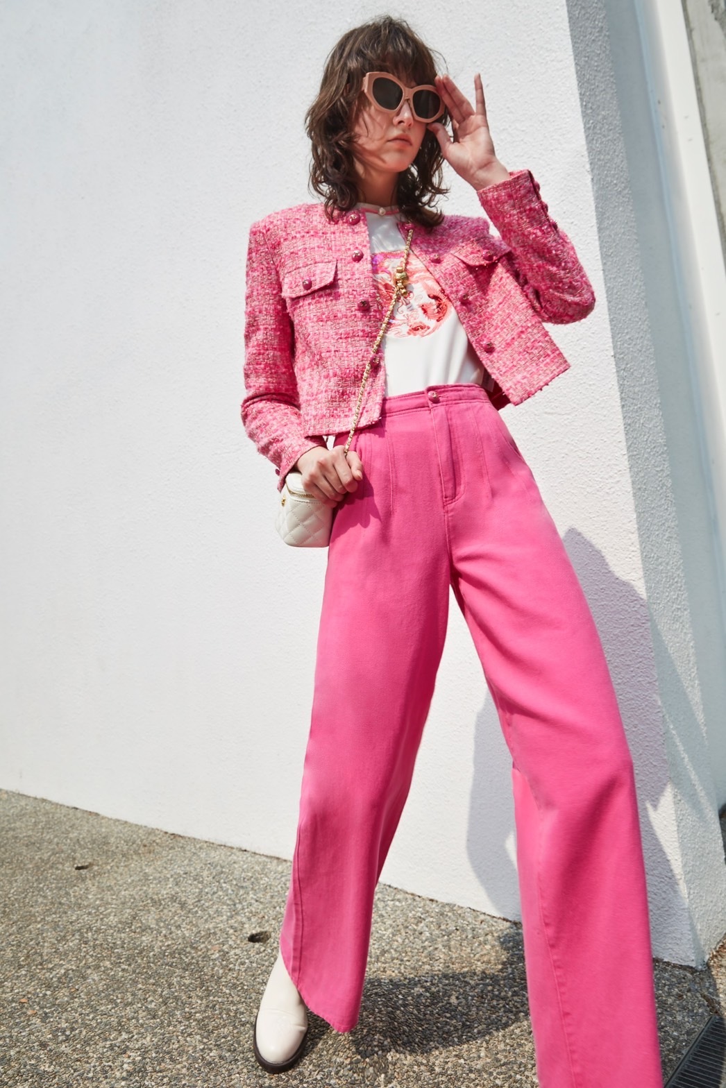 BD15058D1 香頌桃粉粗花呢小香短版外套