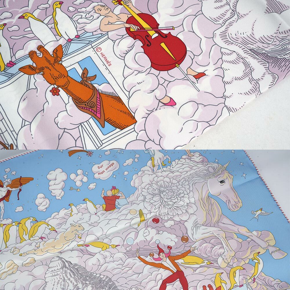 【HERMES】Sur Mon Nuage 雲間萬象方巾(90x90)(天藍/薰衣草紫/黃色)H003900S 13