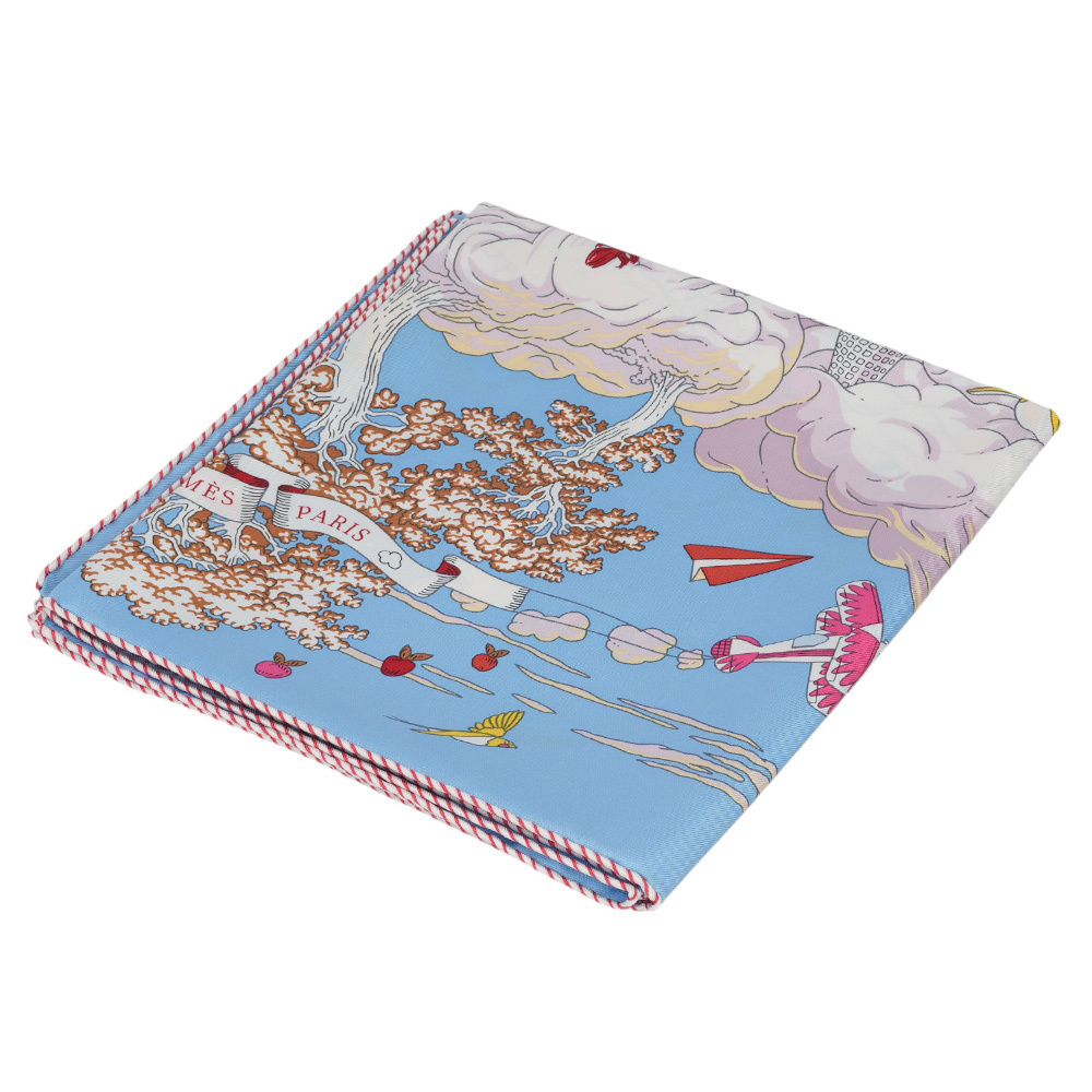 【HERMES】Sur Mon Nuage 雲間萬象方巾(90x90)(天藍/薰衣草紫/黃色)H003900S 13