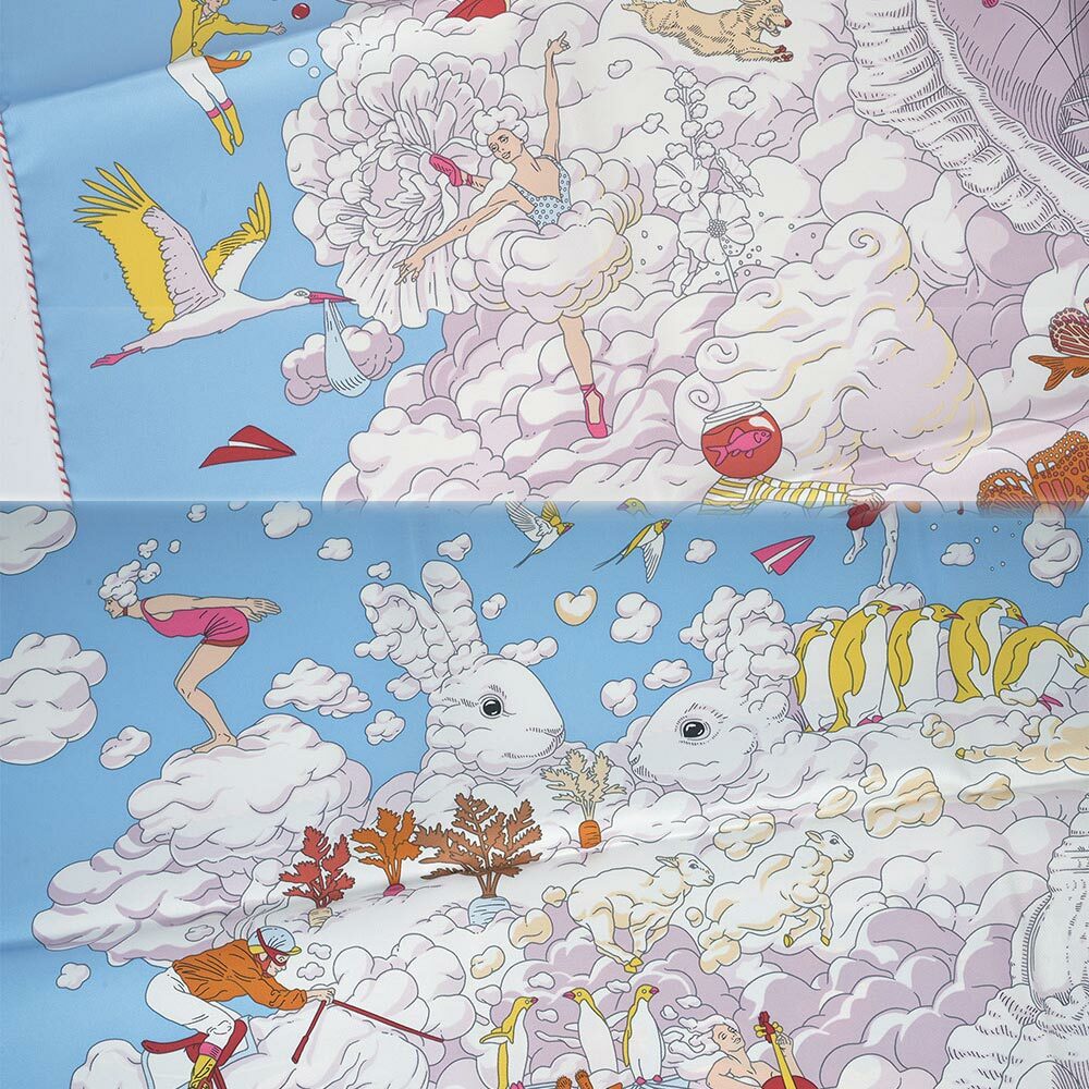 【HERMES】Sur Mon Nuage 雲間萬象方巾(90x90)(天藍/薰衣草紫/黃色)H003900S 13