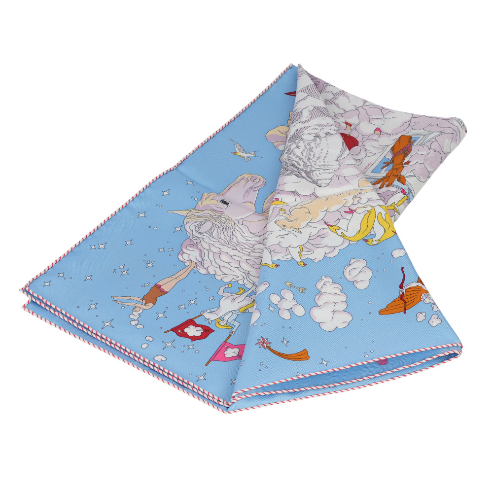 【HERMES】Sur Mon Nuage 雲間萬象方巾(90x90)(天藍/薰衣草紫/黃色)H003900S 13