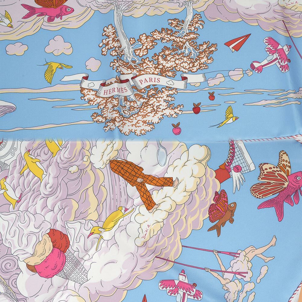 【HERMES】Sur Mon Nuage 雲間萬象方巾(90x90)(天藍/薰衣草紫/黃色)H003900S 13