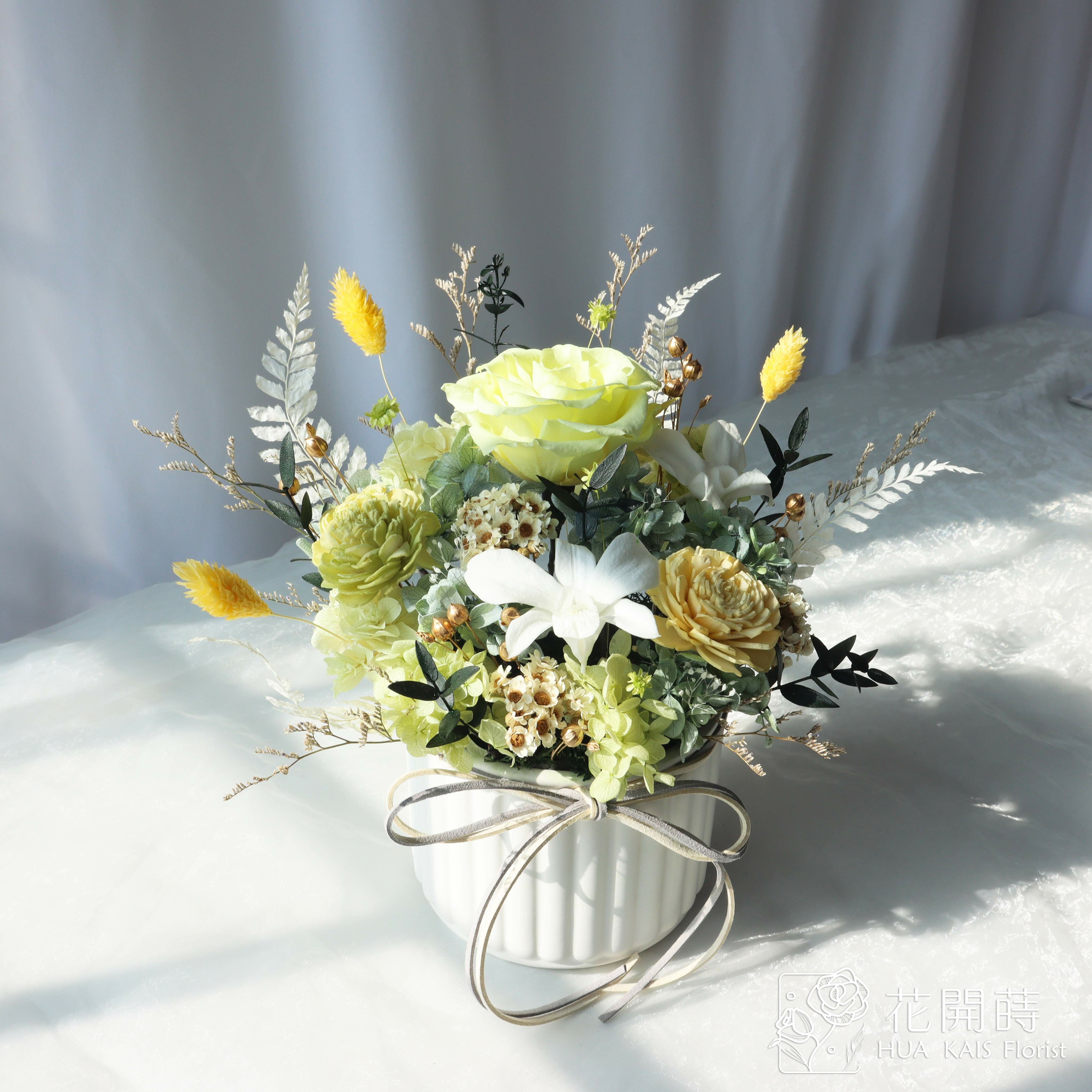 永生桌花|青草綠蘭花(M)|開幕賀禮|新居賀禮|母親節禮物|永生花禮