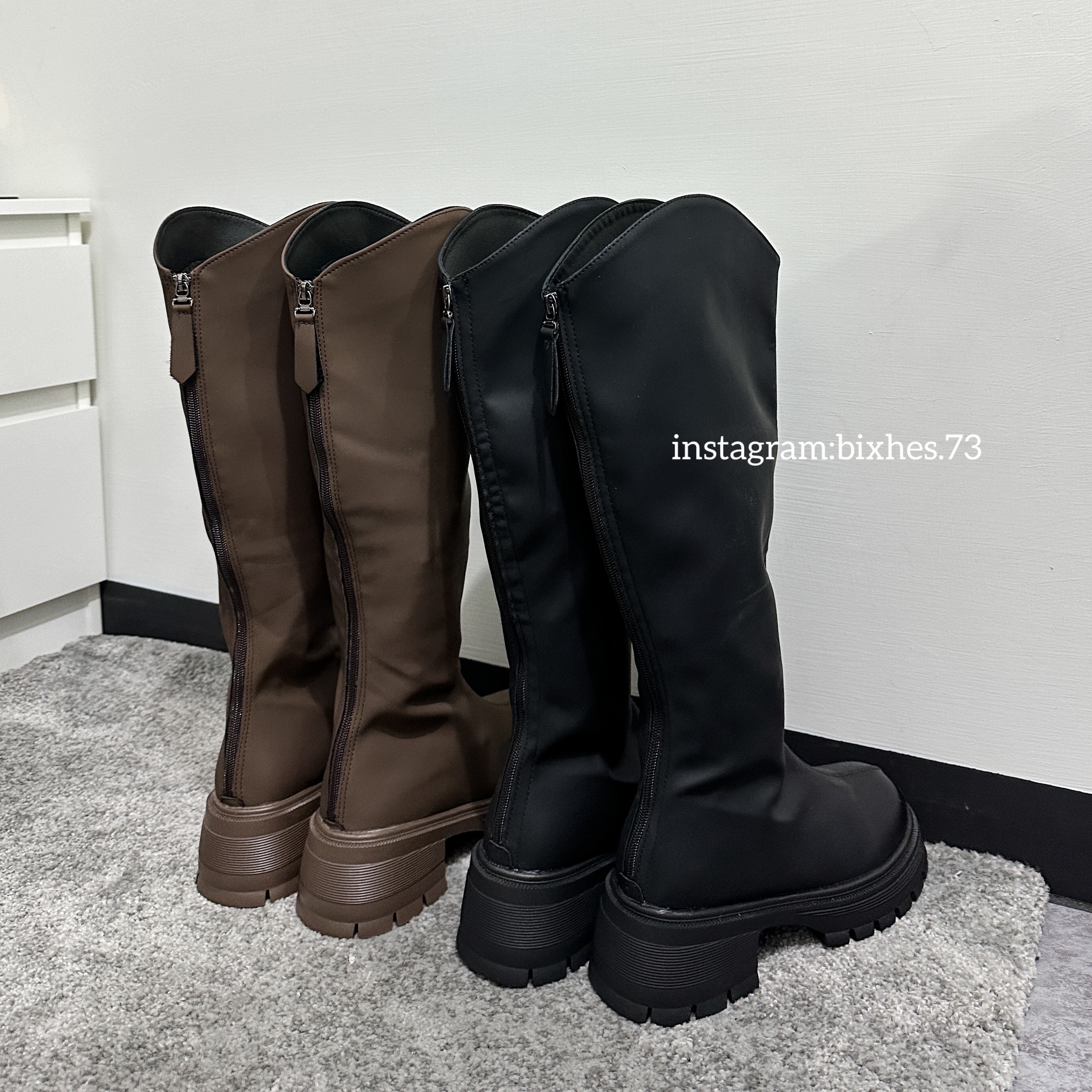 厚底V口擦色長靴(N00018)