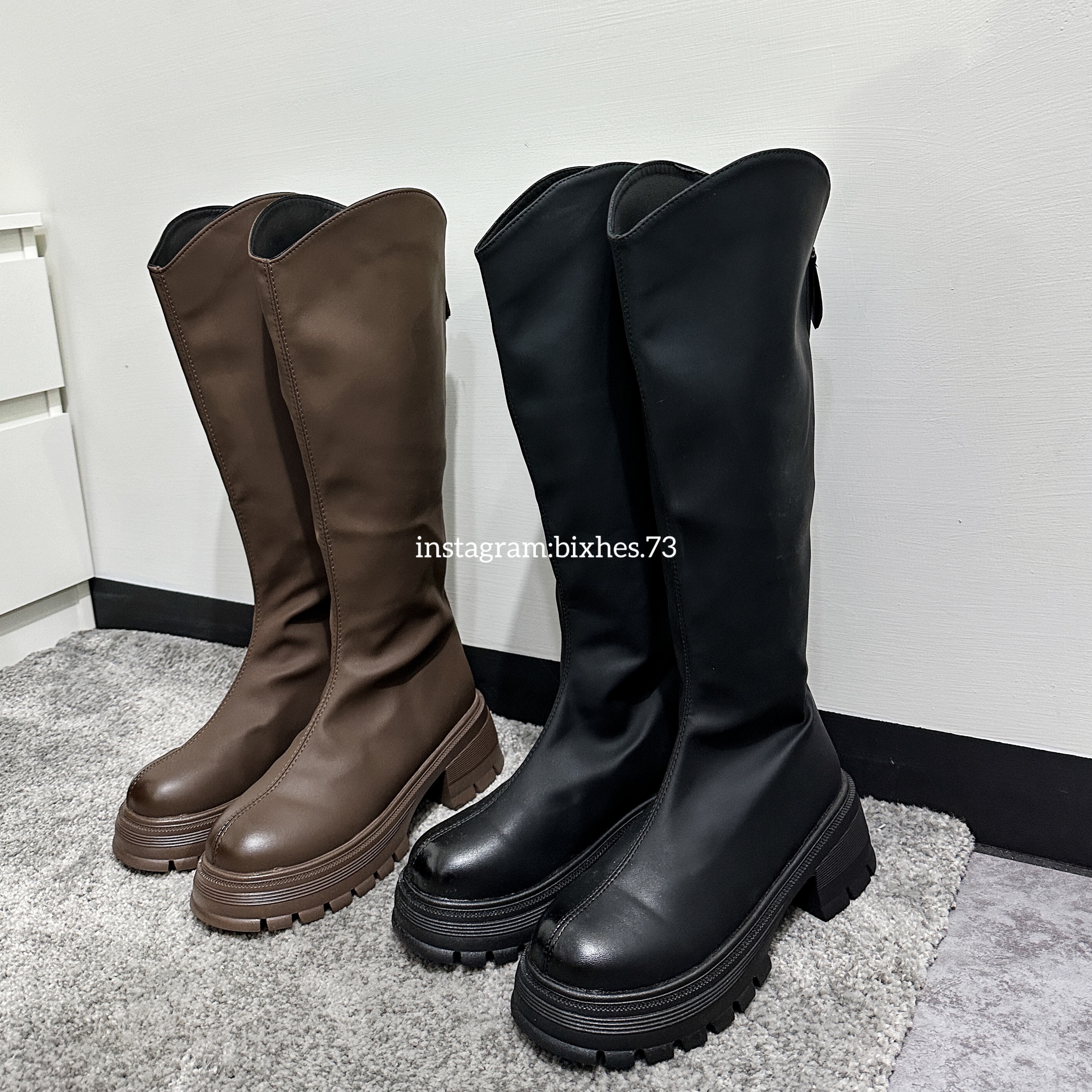 厚底V口擦色長靴(N00018)