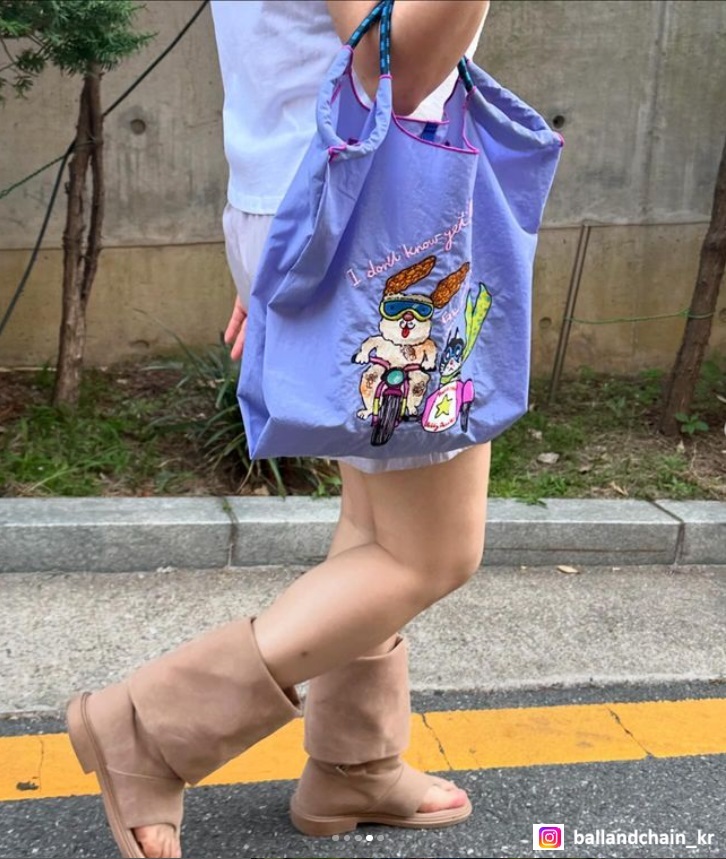 Ball＆Chain 刺繡環保購物袋 M號 - 紫 (32200426)