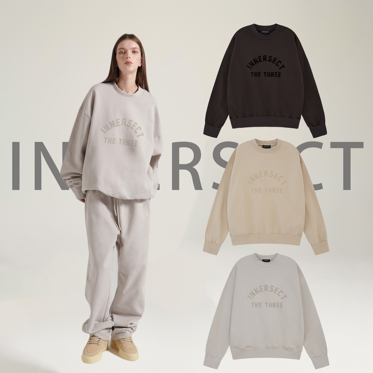 INNERSECT 三生萬物 FOG ESSENTIAL 24FW 背後三點 美式標語 LOGO 寶寶植絨 圓領 重磅 小高領 圓領 大學T 衛衣 INN24FWTHD201
