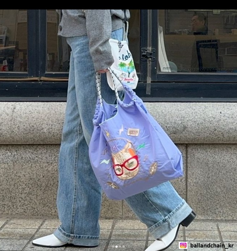 Ball＆Chain 刺繡環保購物袋 L號 - 紫 (31310626)