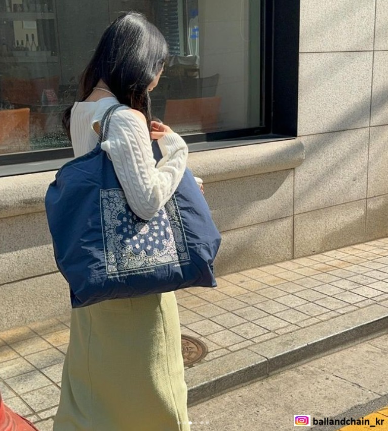 Ball＆Chain 刺繡環保購物袋 L號 - 深藍 (30110832)