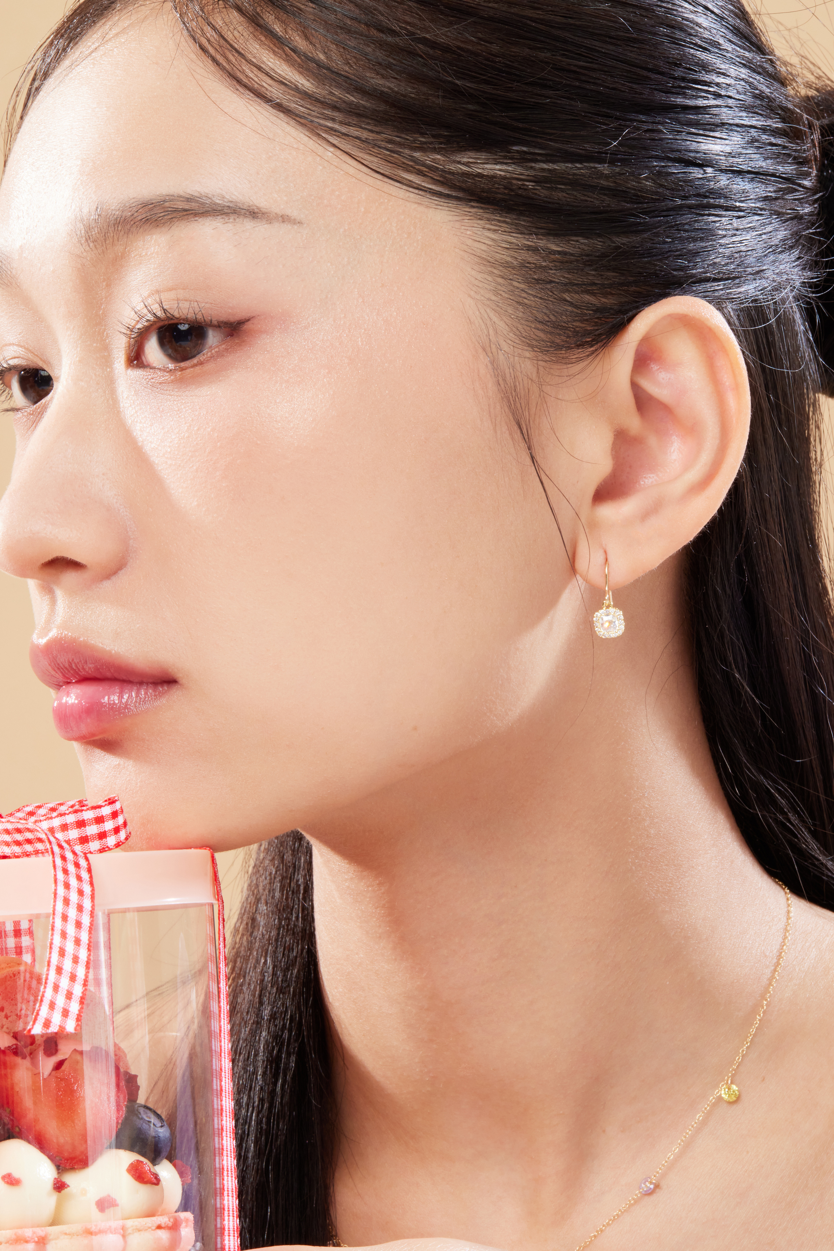 E1653| 耳針14KGF / 吊墜銅鍍金 鋯石耳環