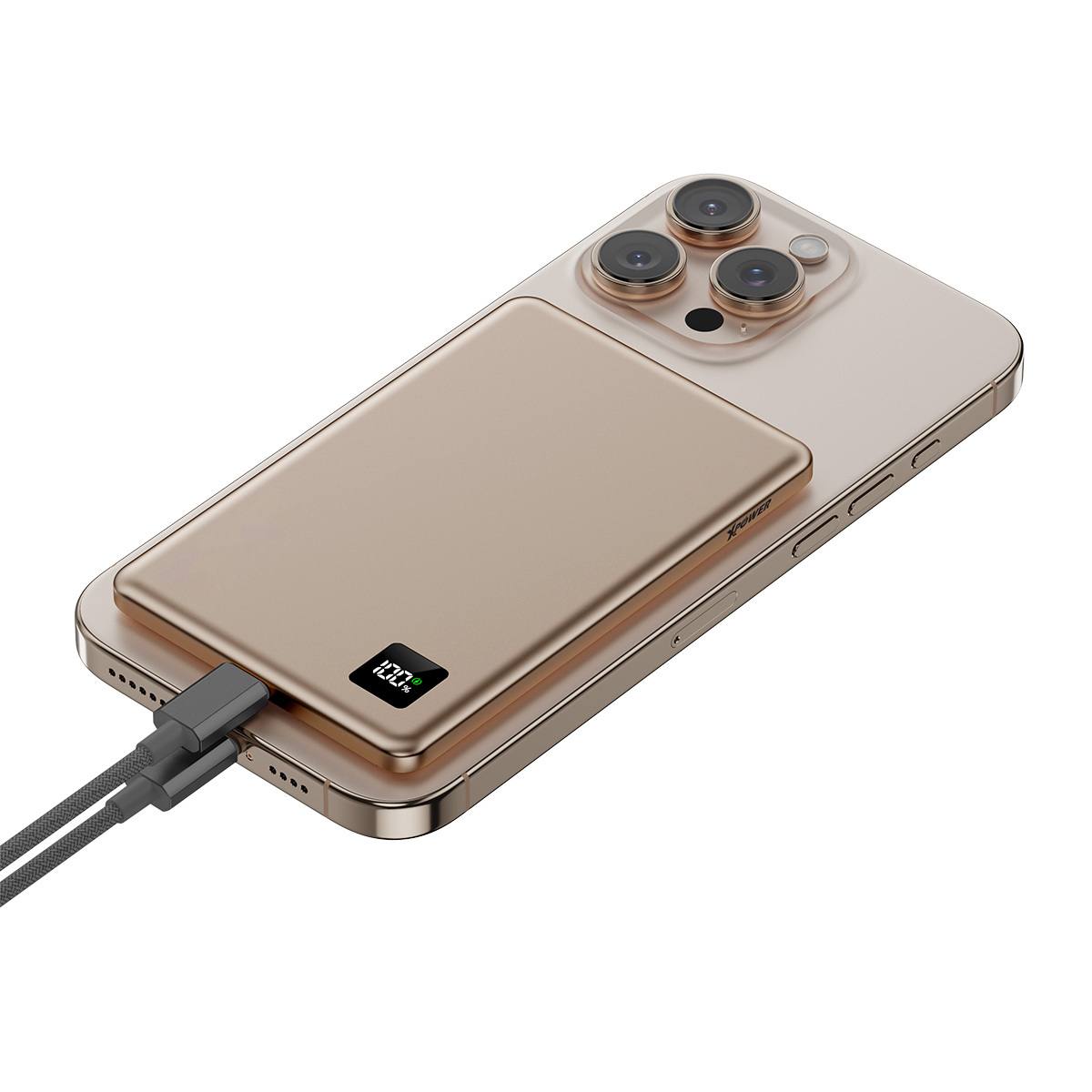 (隨機顏色)XPower M5K 3合1鋁合金數顯 5000mAh PD3.0+磁吸無線外置充電器(隨機顏色)