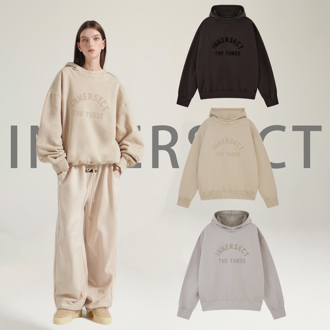 INNERSECT 三生萬物 FOG ESSENTIAL 24FW 半高領 寶寶絨 背後三點 美式標語 LOGO 重磅 連帽上衣 帽T INN24FWTHD200