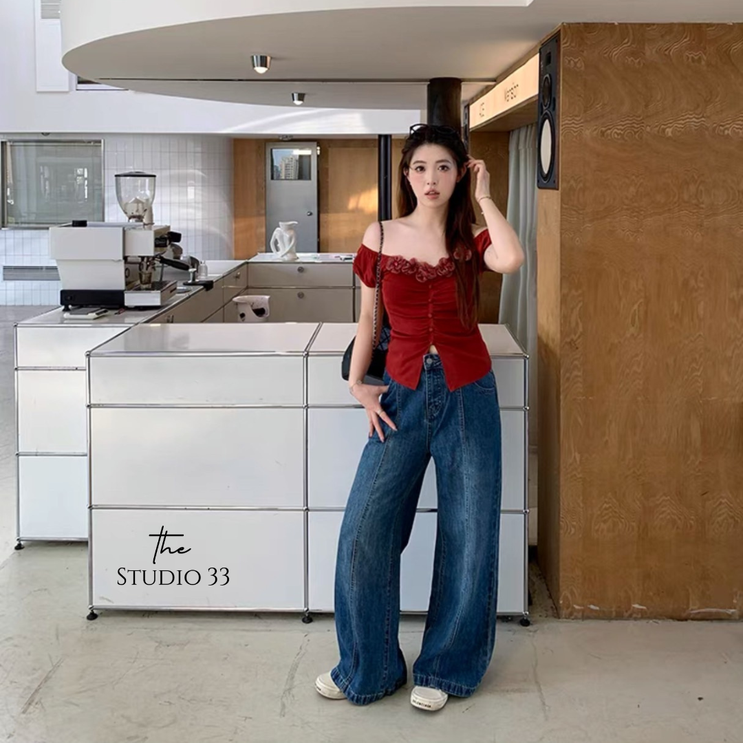 個性顯瘦壓褶設計感寬褲