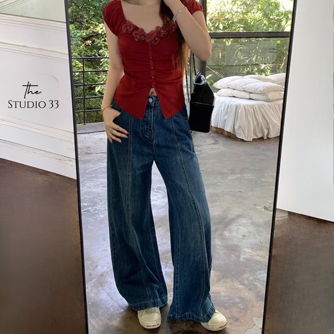 個性顯瘦壓褶設計感寬褲