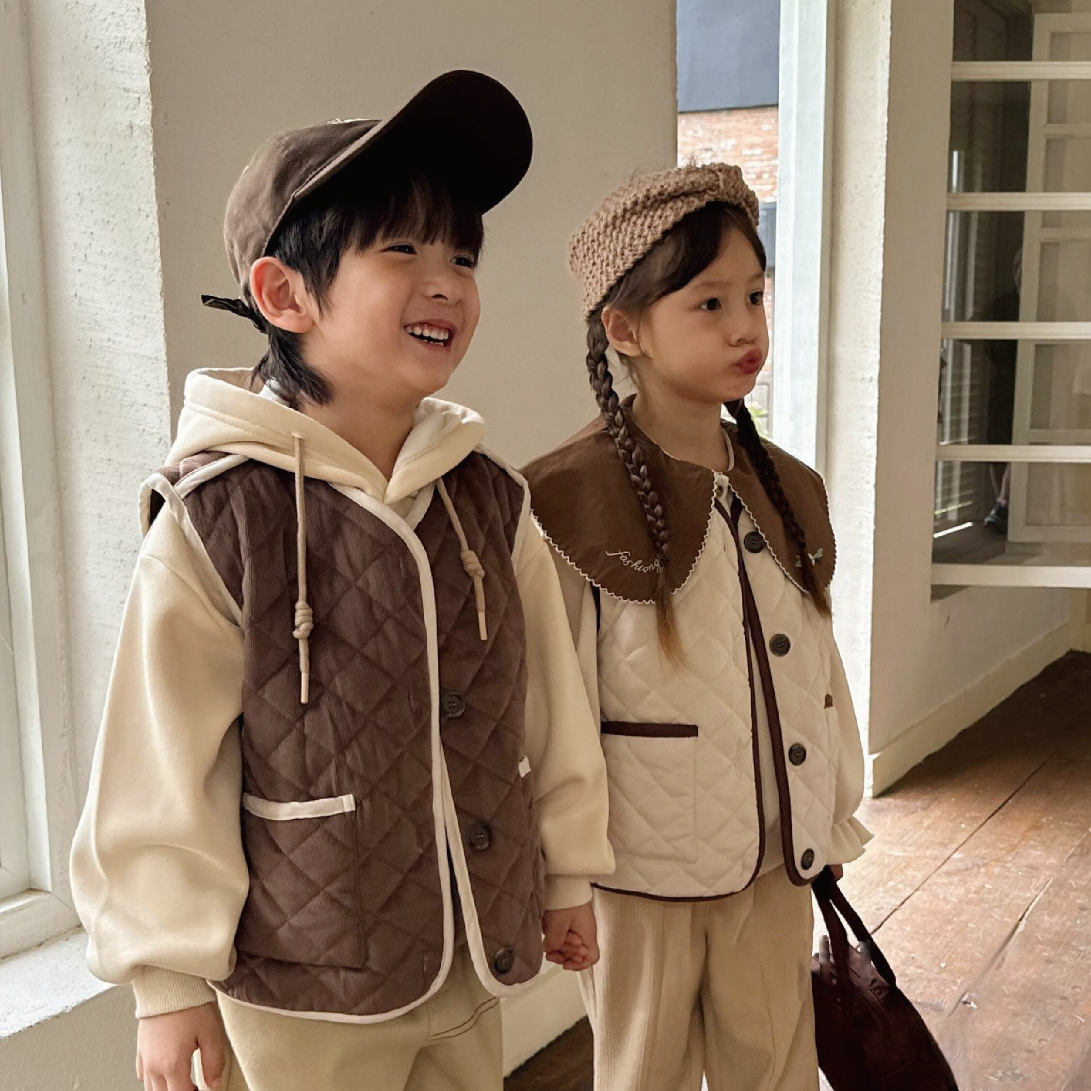 【H35684】菱格壓紋燈芯絨鋪棉背心