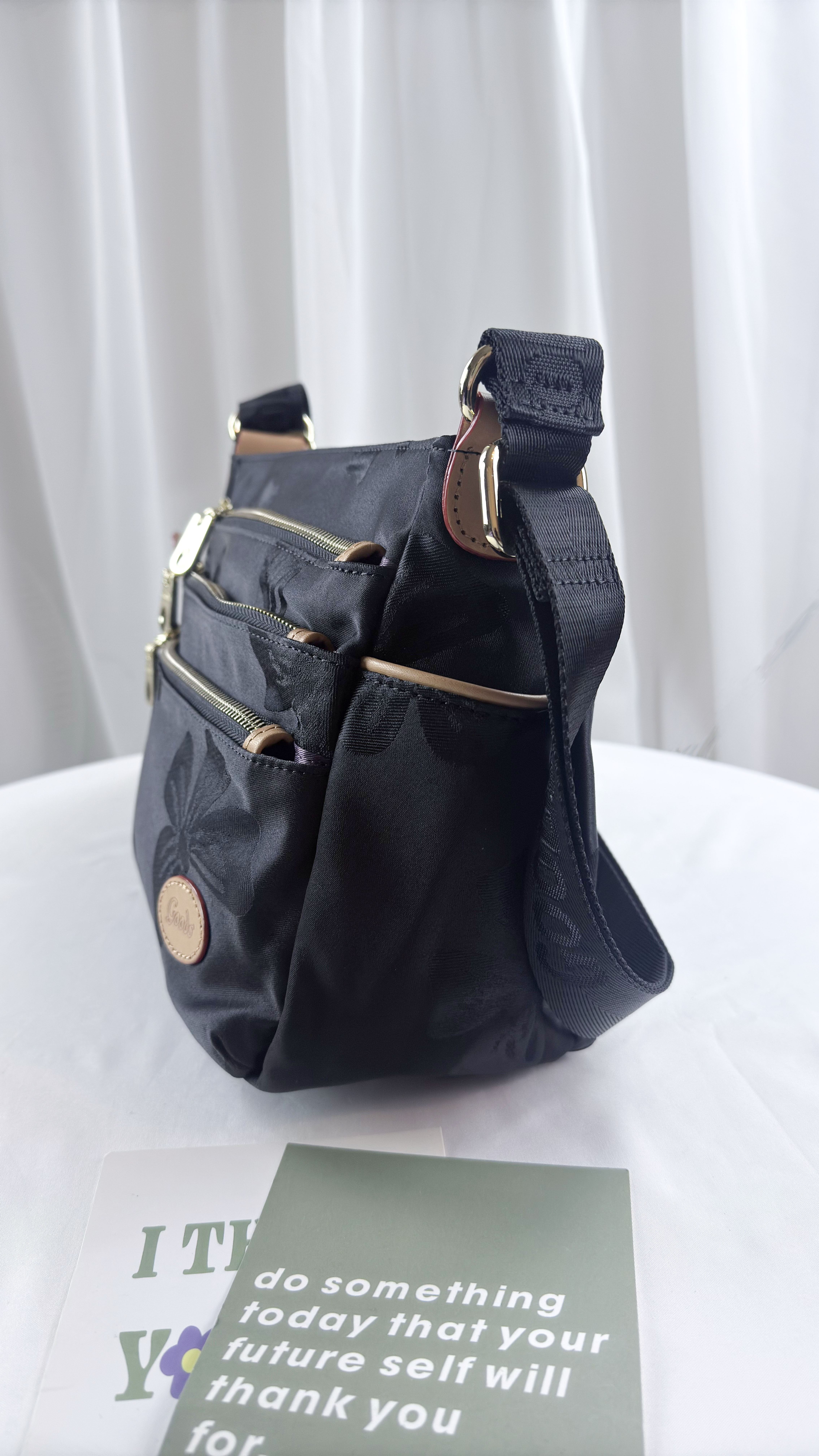 GOODS 蝴蝶拼接黑防潑水側背包 附零錢包 #2502