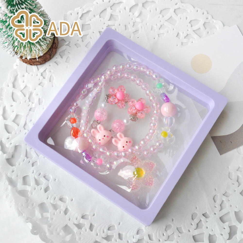 ADA 兒童粉色小花項鏈耳環套組