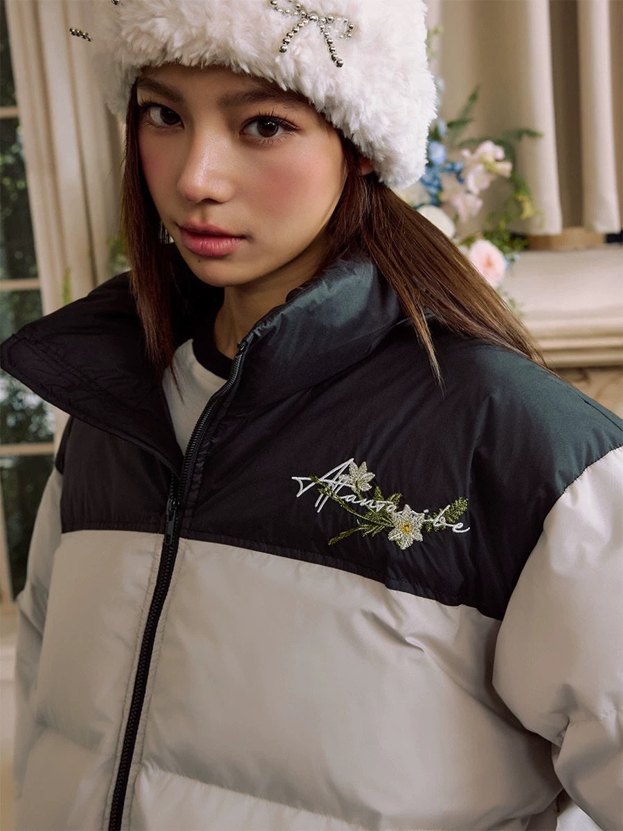 Harsh and Cruel 美式手寫Logo 刺繡花卉 撞色 羽絨外套 HL244040384