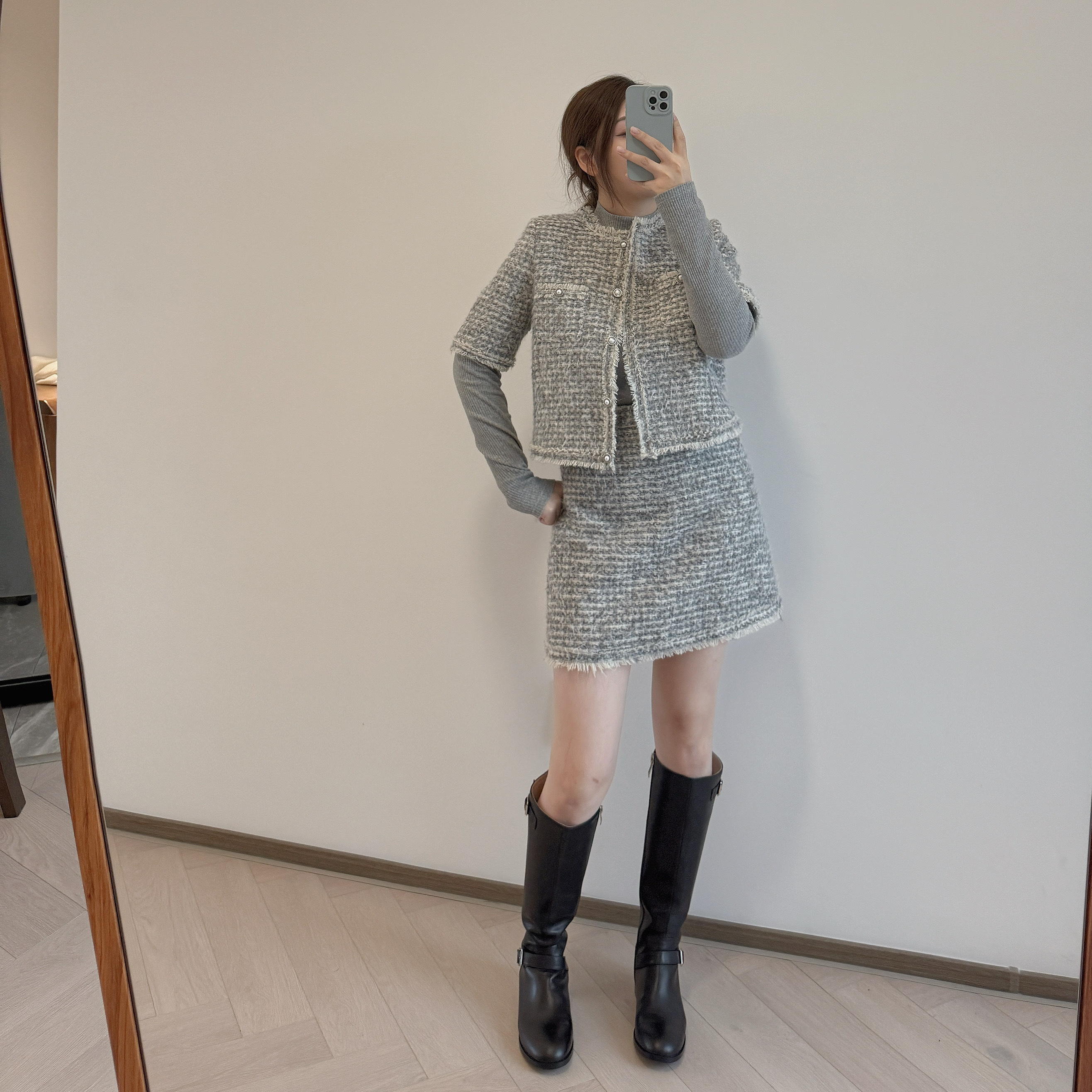 現貨 7104 7105 小香風外套＋半裙套裝