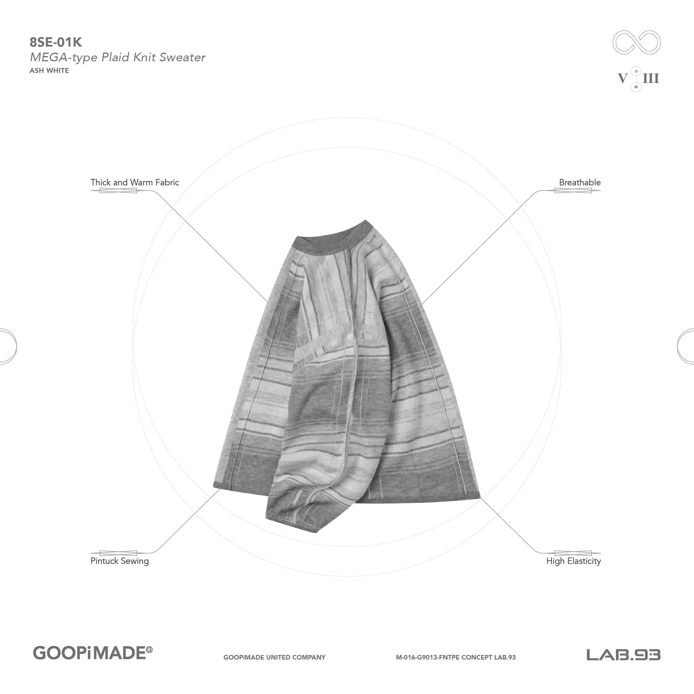 GOOPiMADE “8SE-01K” MEGA-type Plaid Knit Sweater - Ash White
