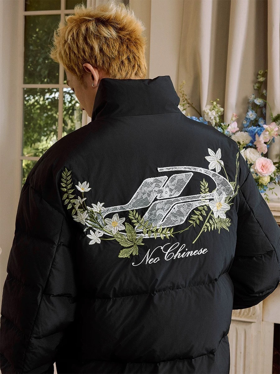 Harsh and Cruel 背後刺繡花卉 蕾絲Logo貼布繡 羽絨外套 HL244040387