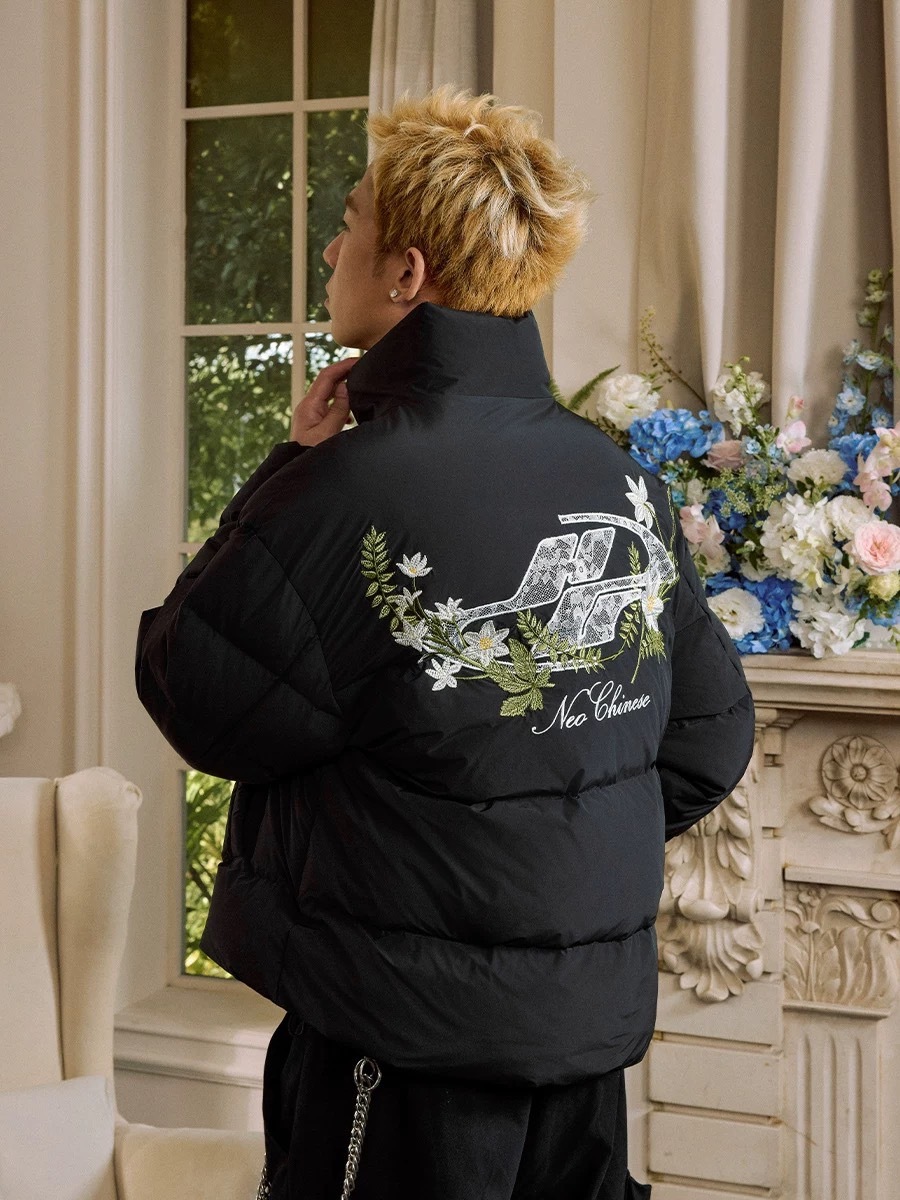 Harsh and Cruel 背後刺繡花卉 蕾絲Logo貼布繡 羽絨外套 HL244040387