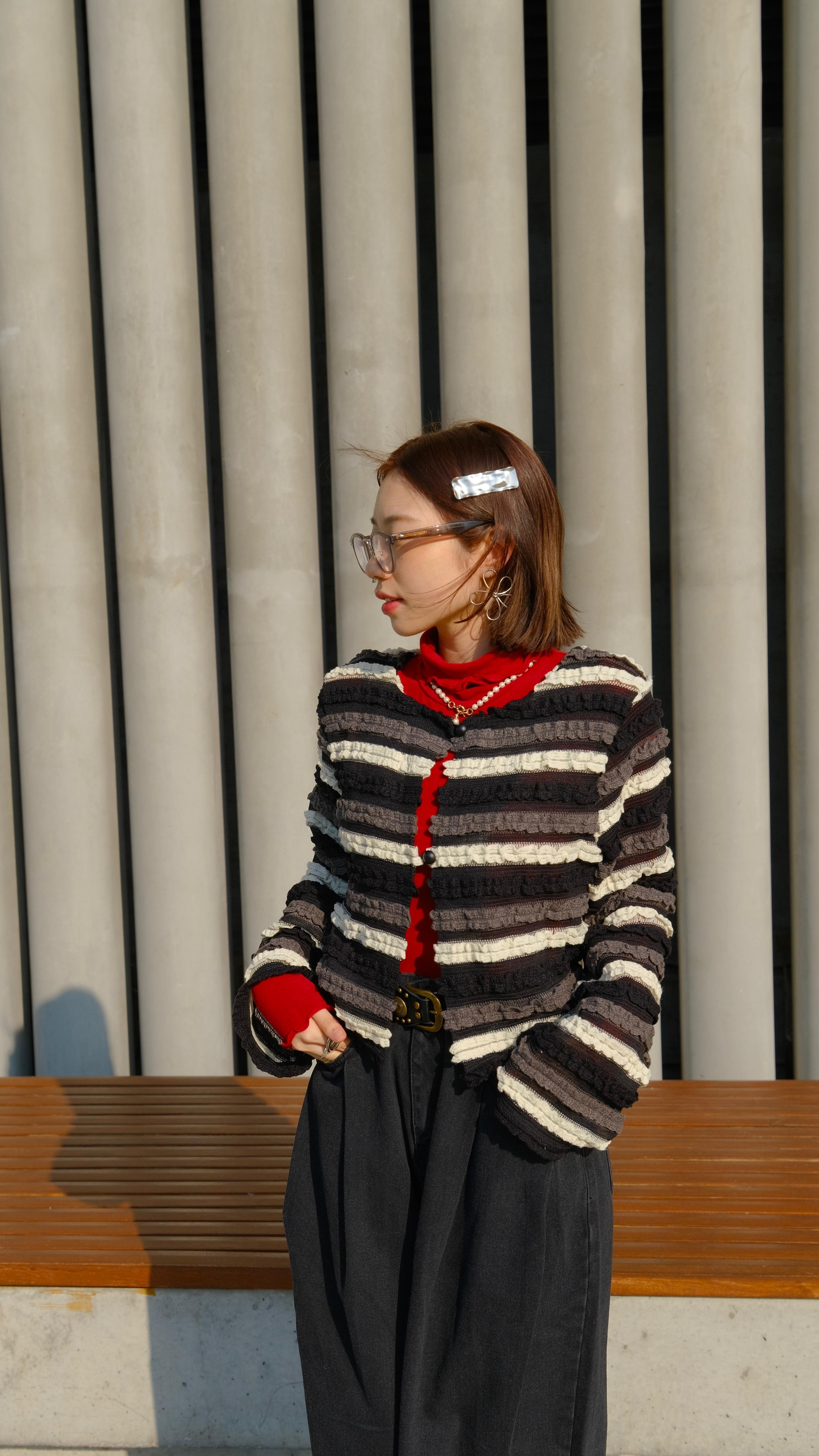 推 立體波紋喇叭袖外套