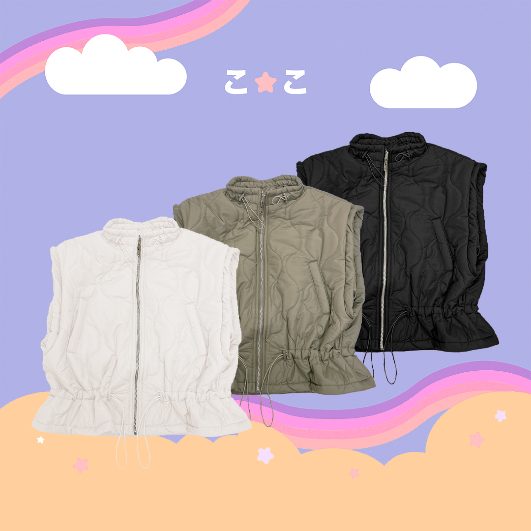 こ♡こ 弧形壓紋鋪棉背心外套