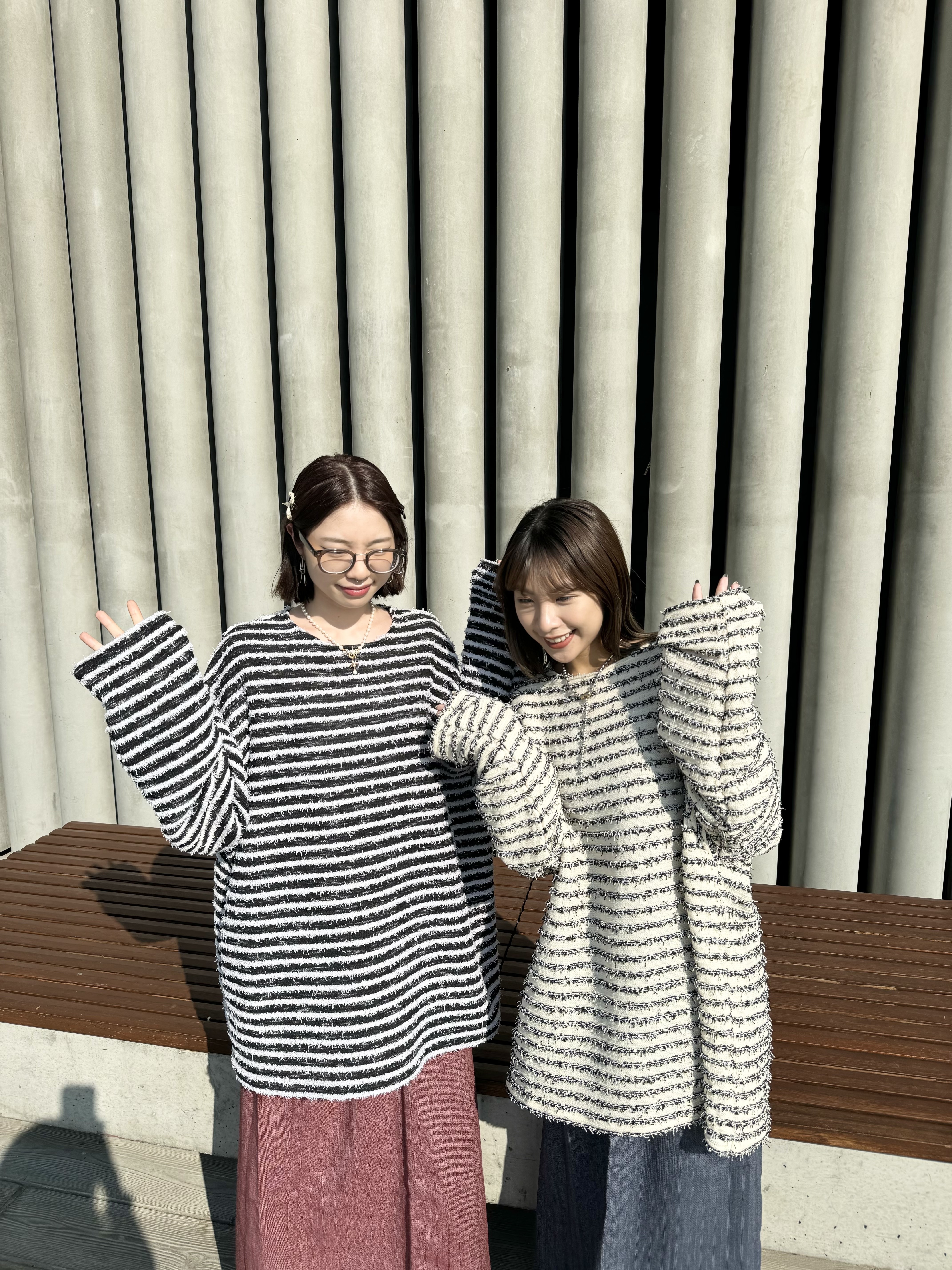 OVERSIZE間條刺繡TOP