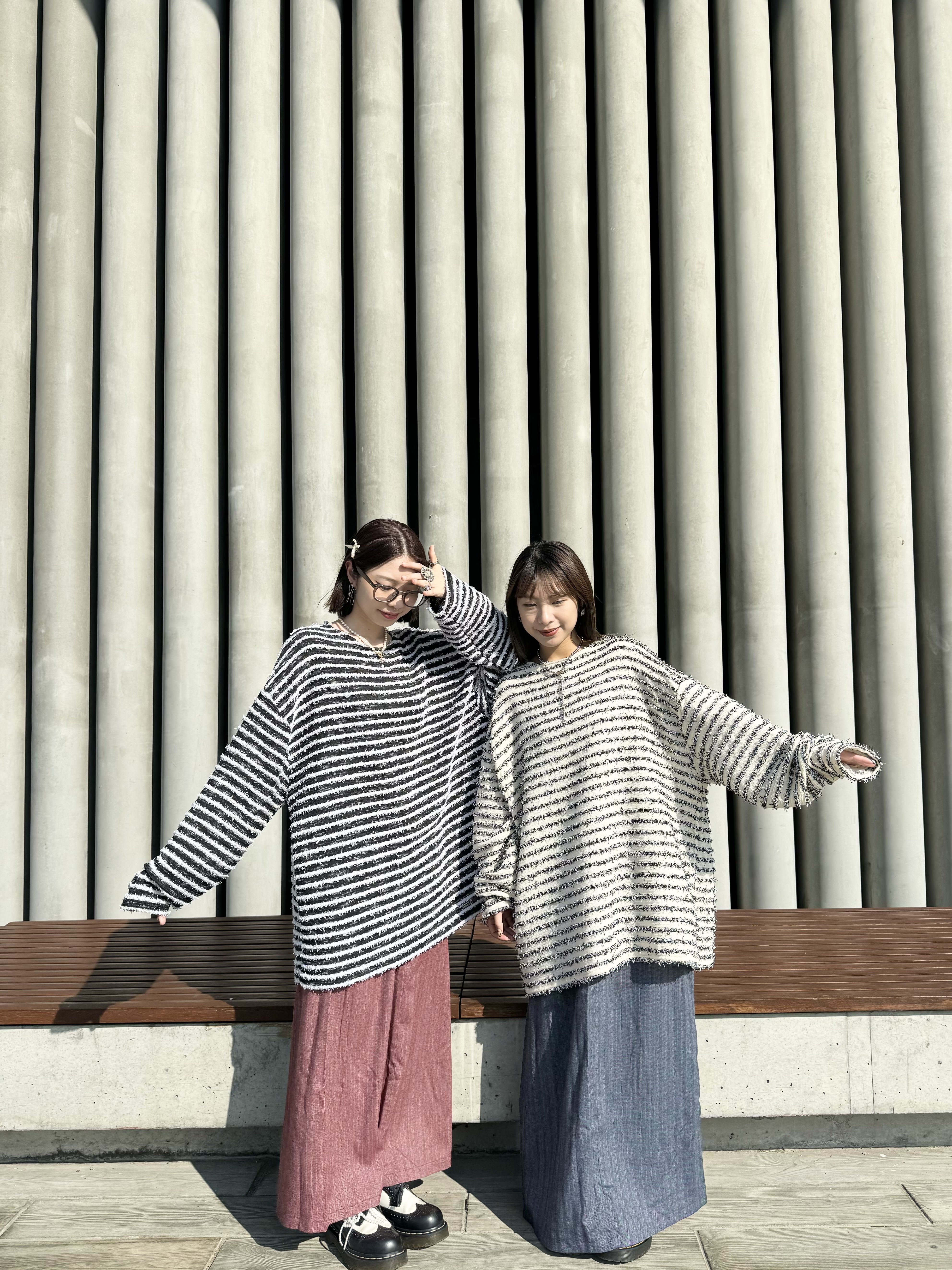 OVERSIZE間條刺繡TOP