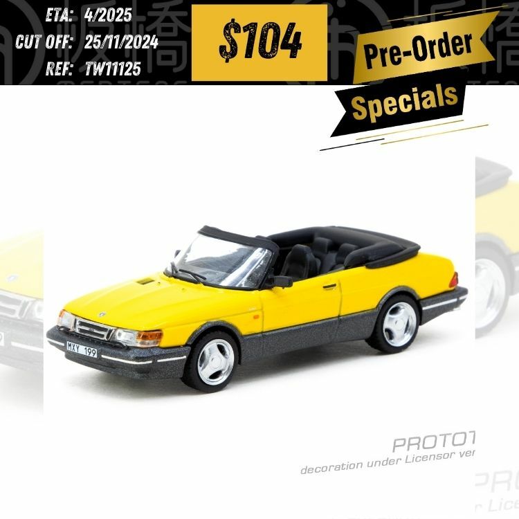 PO-$104 * Tarmac * 1:64 Saab 900 Turbo Convertible Yellow [OD12/11]