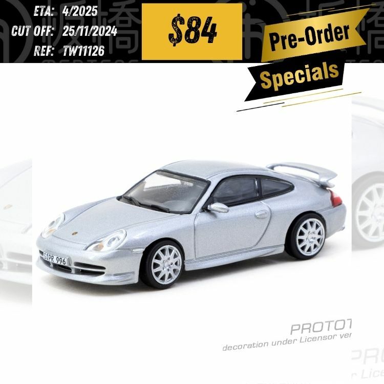 PO-$84  * Tarmac * 1:64 Porsche 911 GT3 (type 996) Silver [OD12/11]