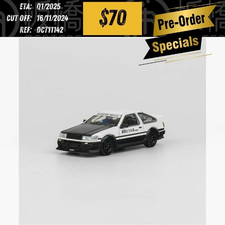 PO-$70 * DCT * 1:64 Levin AE86 RWB Black/White w/Black Hood [OD14/11]
