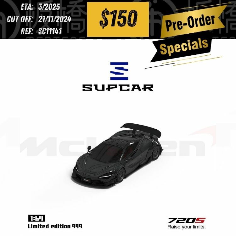 PO-$150 * Sup Car * 1:64 McLaren 720S Wide Body Black [OD14/11]