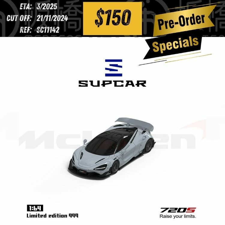 PO-$150 * Sup Car * 1:64 McLaren 720S Wide Body Grey [OD14/11]